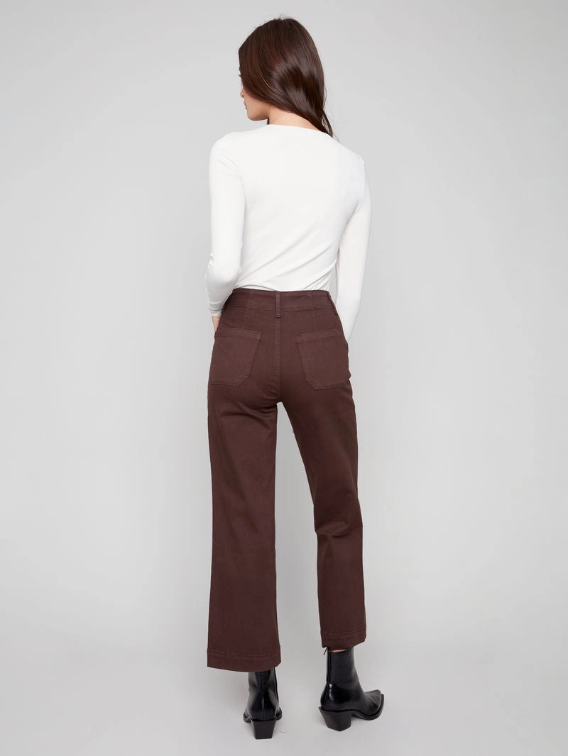 Charlie B. Mocha Cropped Wide Leg Twill Non-Binding Fit