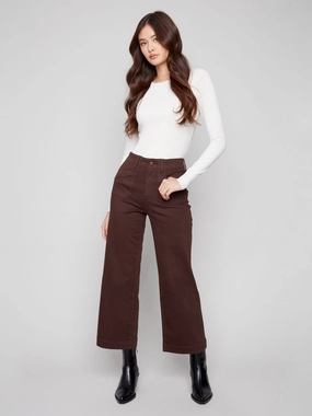Charlie B. Mocha Cropped Wide Leg Twill Chilly Weather Fit