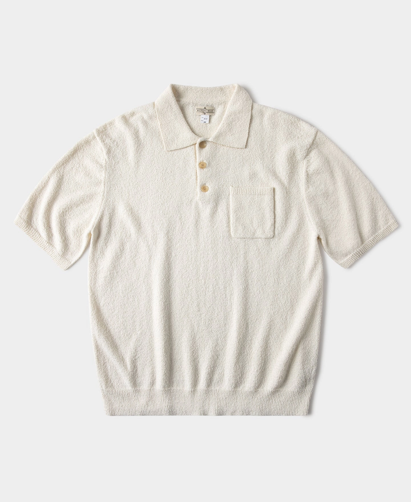 Lot 917 Cotton-Blend Boucl?? Polo Shirt - Cream White Formal Style