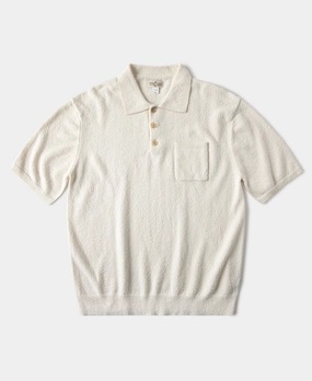 Lot 917 Cotton-Blend Boucl?? Polo Shirt - Cream White Formal Style