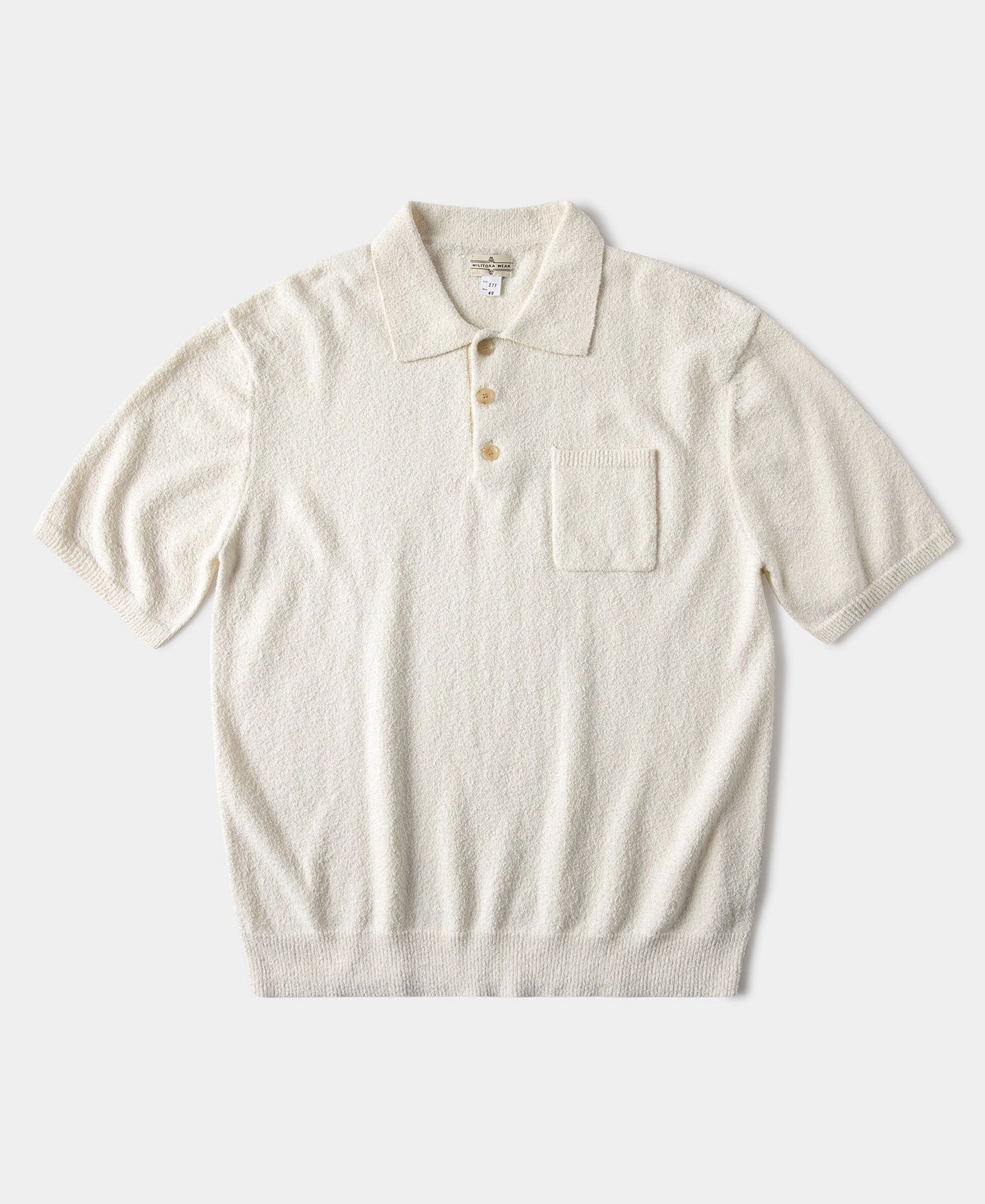 Lot 917 Cotton-Blend Boucl?? Polo Shirt - Cream White Universal Silhouette