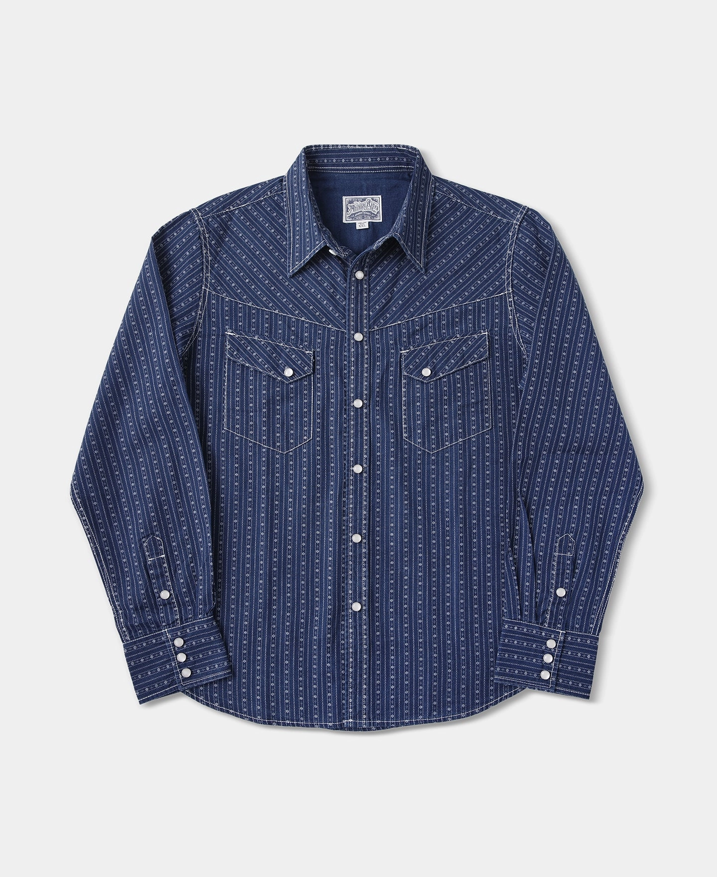 1950s Indigo Discharge-printed Wabash Stripe Western Shirt Abrasion resistant Casual Friday
