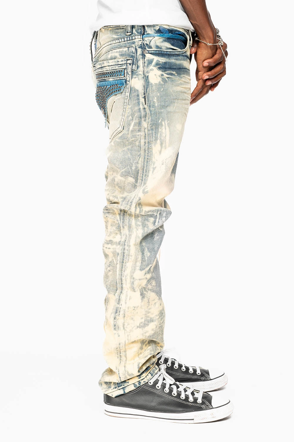 Sophisticated Look MENS FLAP POCKET SLIM JEANS IN NEW JAPAN LIGHT WASH WITH CRYSTALS