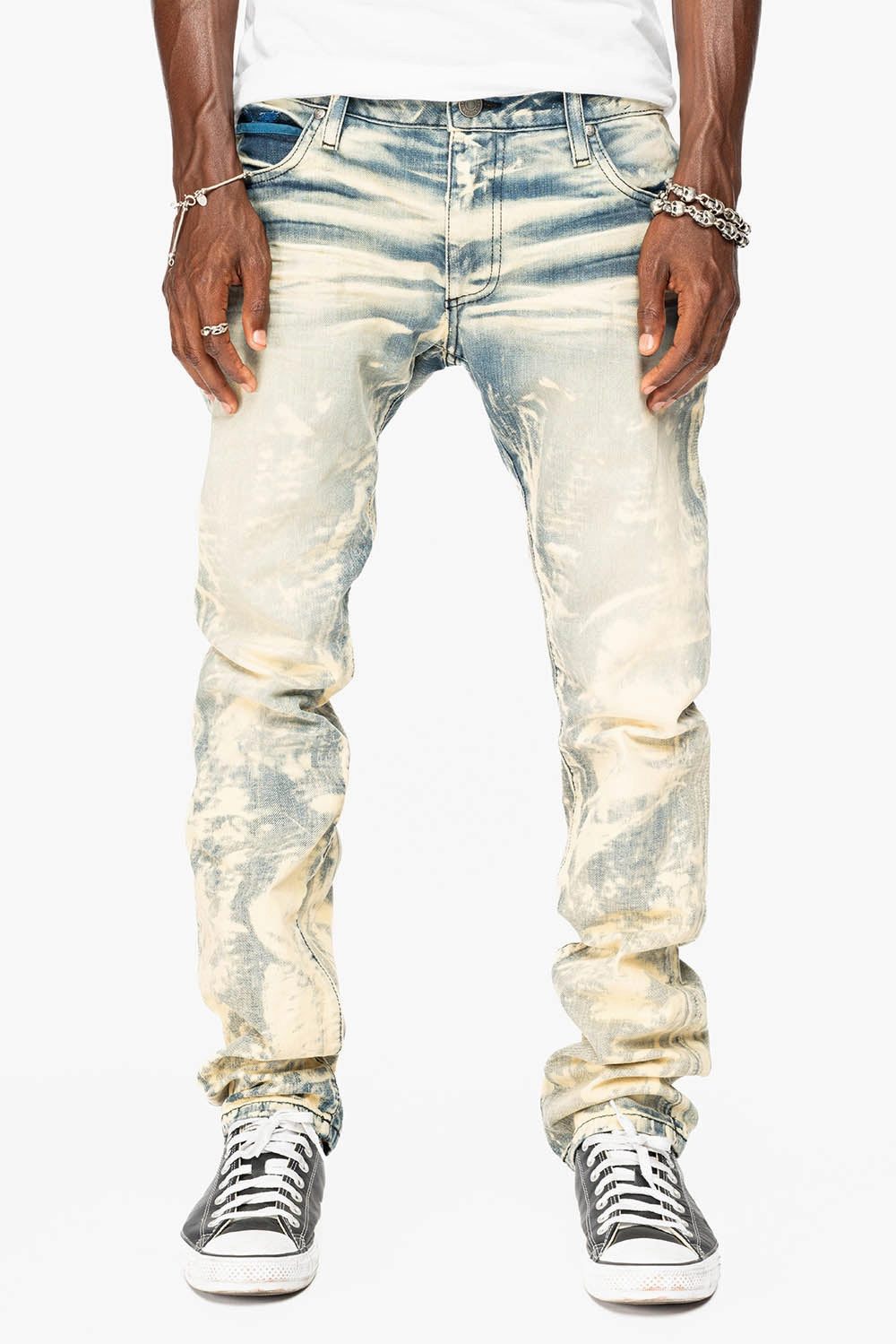 MENS FLAP POCKET SLIM JEANS IN NEW JAPAN LIGHT WASH WITH CRYSTALS Loose Smooth Shopping Day