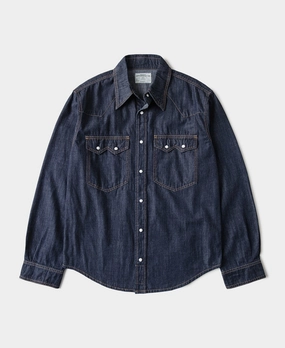 Slub Denim Snap Button Western Shirt - Dark Indigo Multi Pocket Design