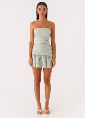 Silk Flow Carmel Mini Dress - Sage