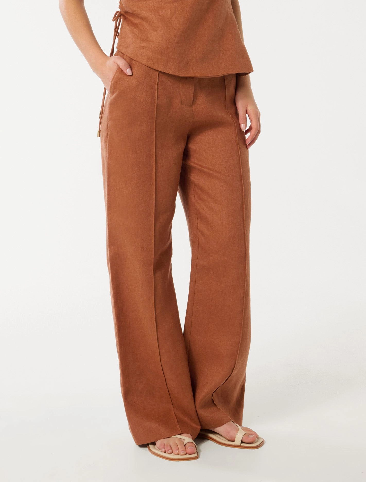 Posey Linen Wide Leg Pants Recycled Polyester Blend Stylish Appearance