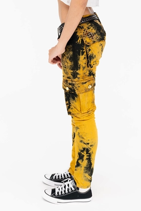 Vintage Lover Teen Outfit ZIPPER-MILITARY STYLE WOMENS CARGO PANTS IN TIE DYE YELLOW