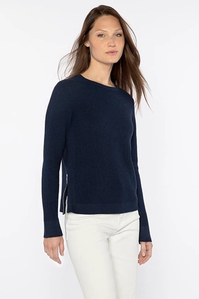 Knit Comfort Wear Rib Side Zip Crew