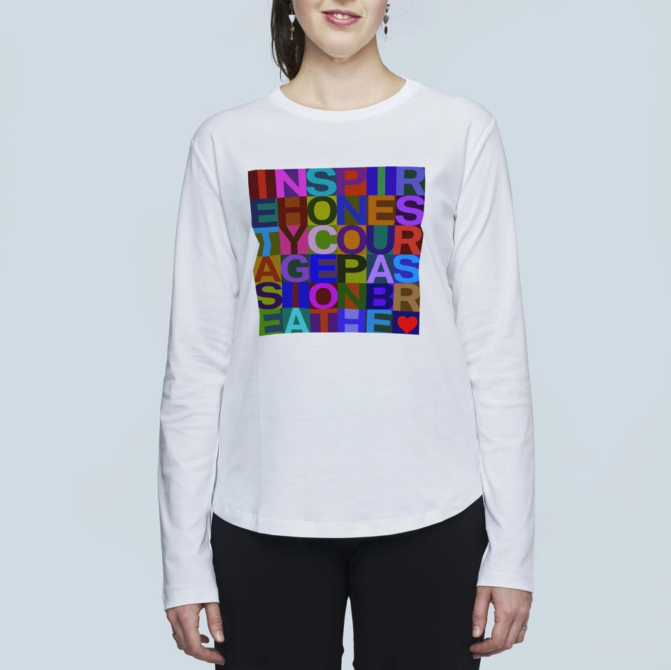 The Catherine Long Sleeve Tee - 7 Letter Word Work From Home Shimmer Effect