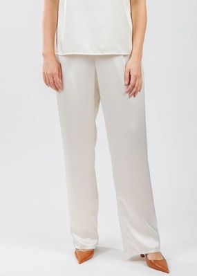 Soft Satin Straight Pants - Ivory Casual Essentials Active Comfort