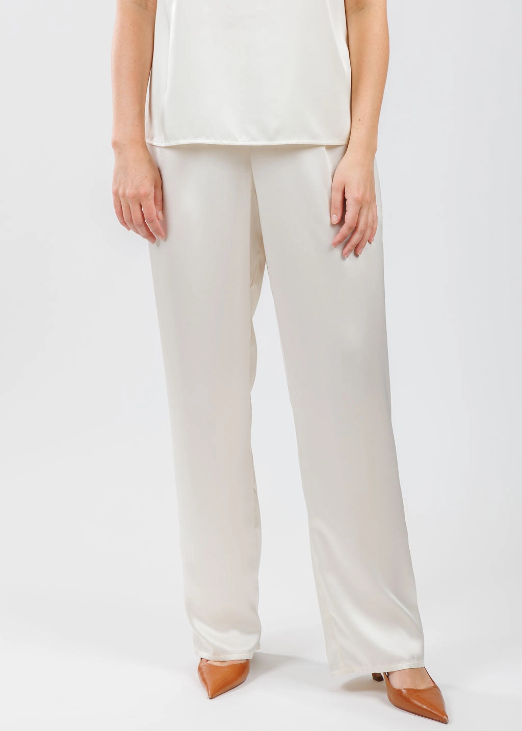 Soft Satin Straight Pants - Ivory Casual Essentials Active Comfort