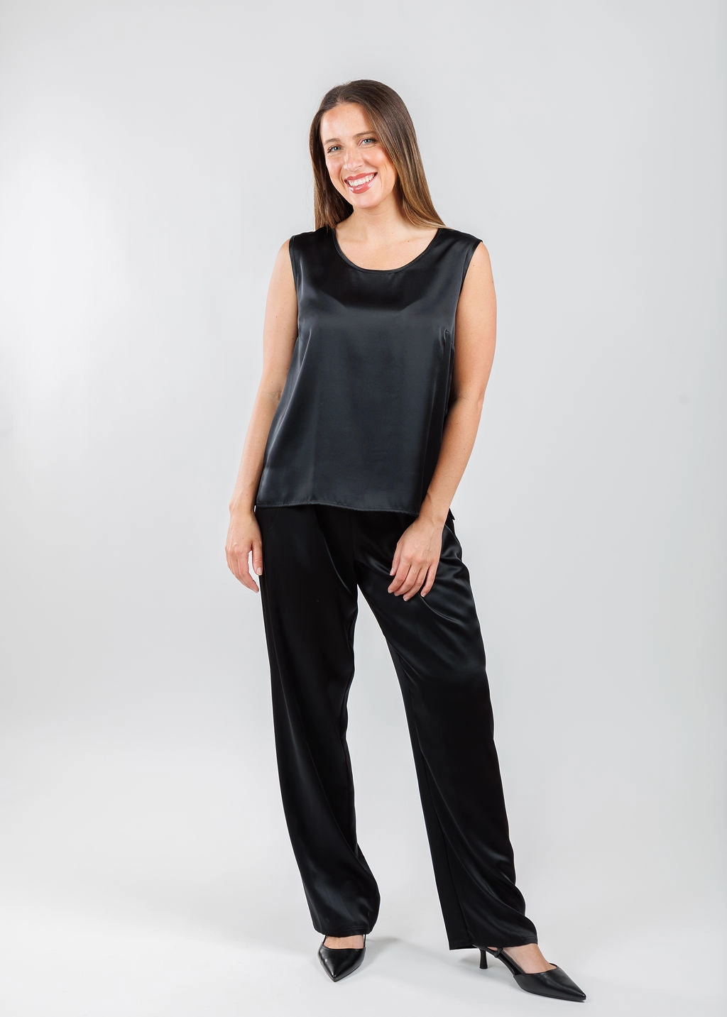 Minimalist Aesthetic Soft Satin Tank - Black