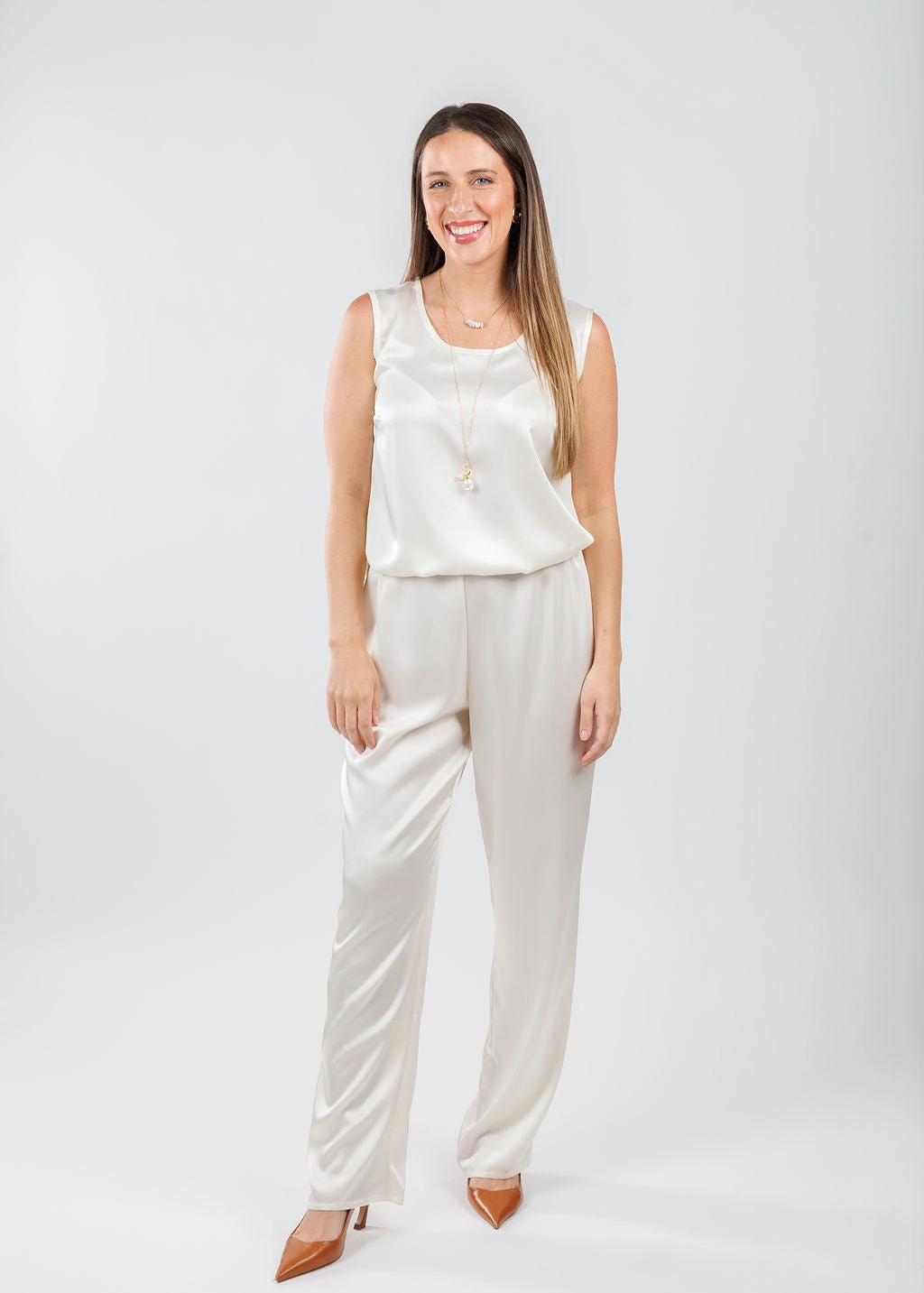 Soft Satin Tank - Ivory Lightweight Weave