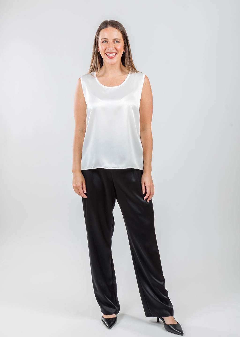 Soft Satin Tank - White Workwear Essential Subtle design