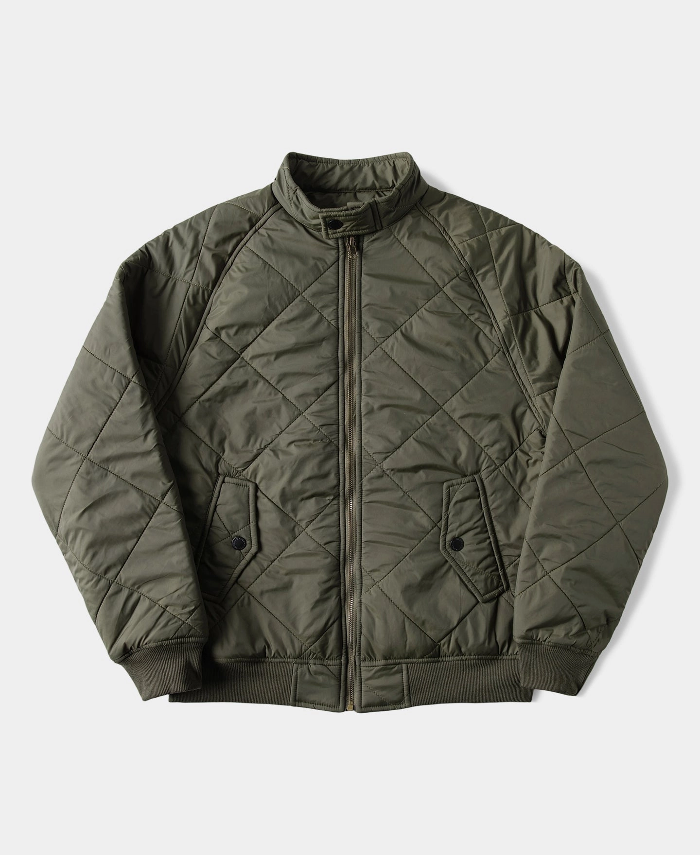 Double stitching Reversible Diamond Quilted Stand-Collar Jacket - Olive