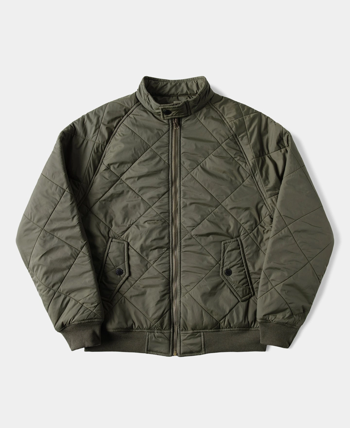 Reversible Diamond Quilted Stand-Collar Jacket - Olive Simple Comfort All Occasion
