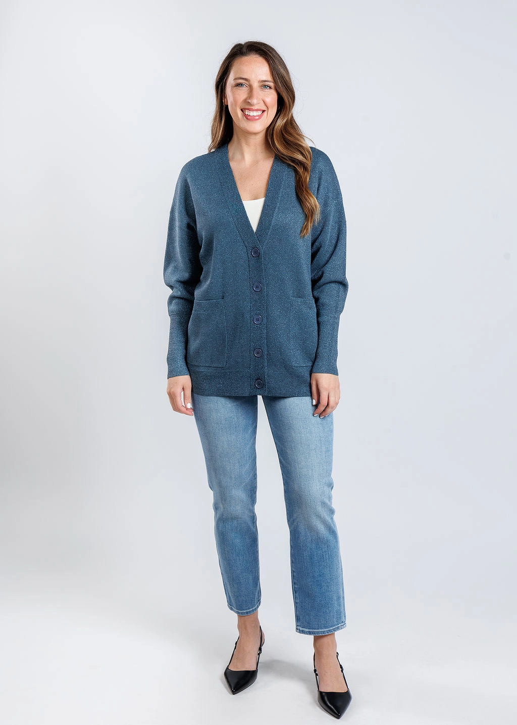 Aspen Lurex Cardigan - Teal Comfy and Stylish