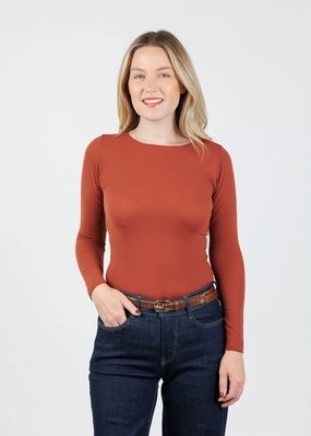 Relaxed Wear Solid Raw Edge High Neck Second Skin Top - Autumn Maple