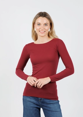 Autumn Look Solid Raw Edge High Neck Second Skin Top - Oxblood