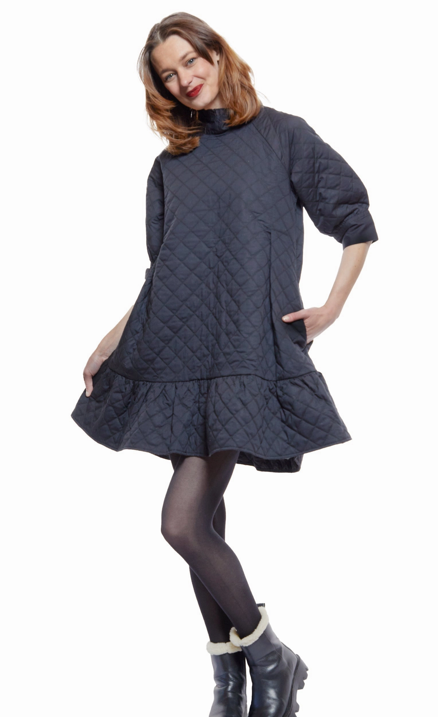 St. Tropez Softly Quilted Black Poplin Dress Sharp Motion Easy Layers