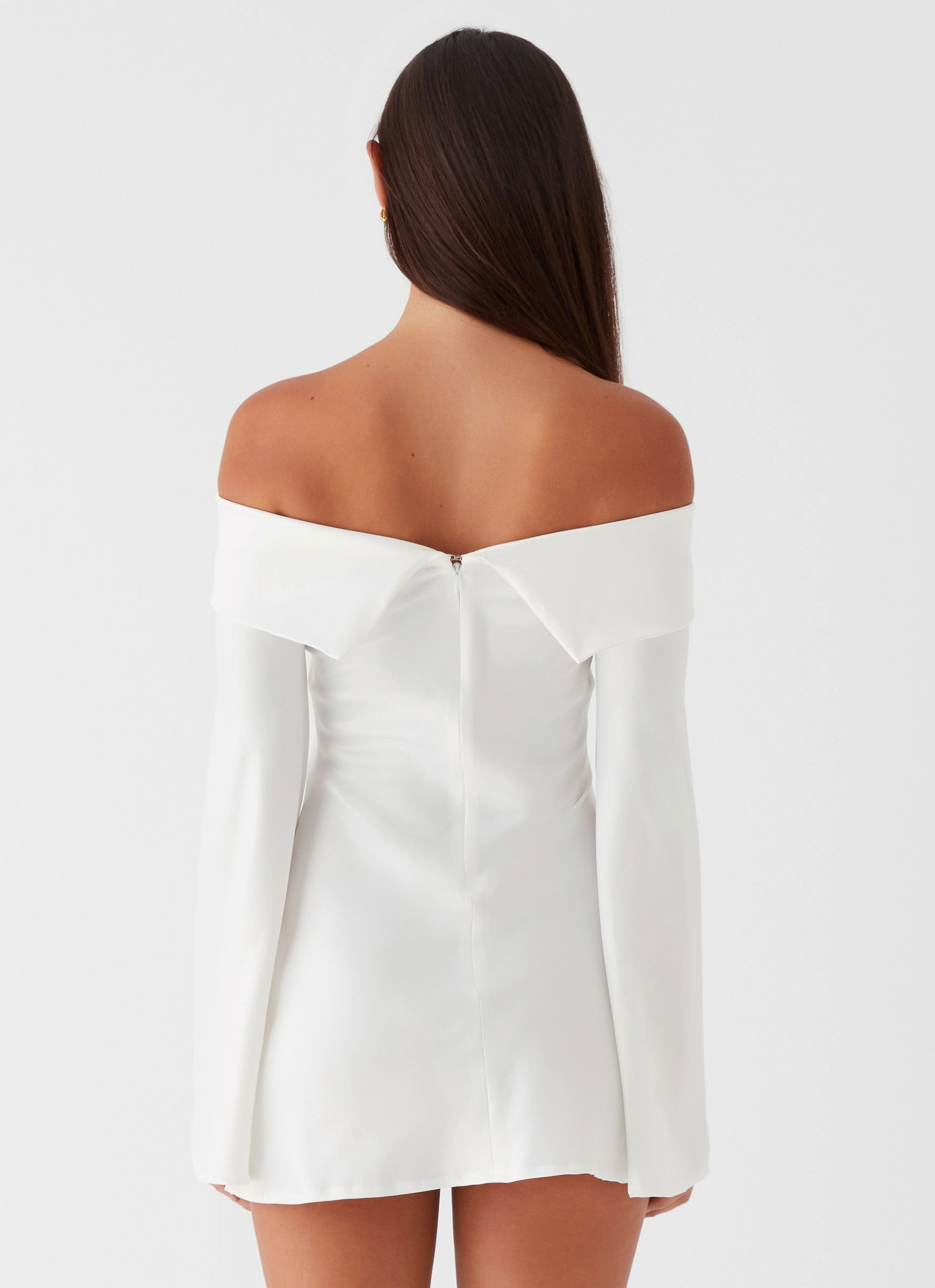 Lumina Long Sleeve Mini Dress - White Silky-Feel