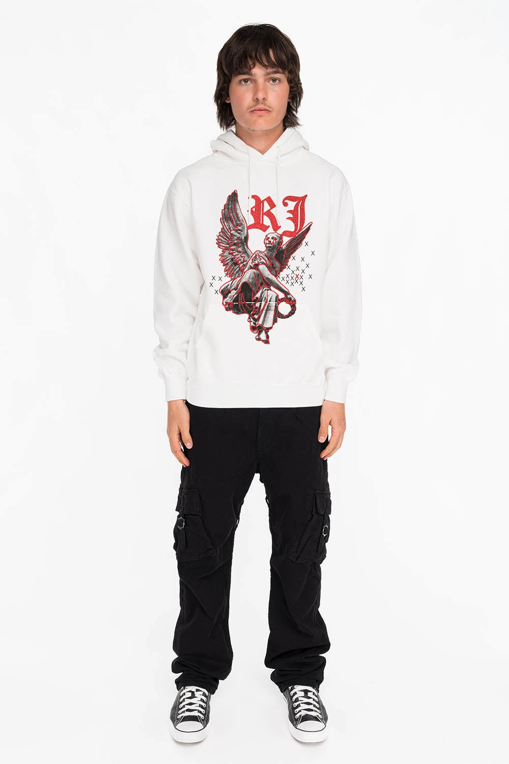 NEON ANGEL MENS PULLOVER HOODIE IN WHITE Casual tops Urban Minimal