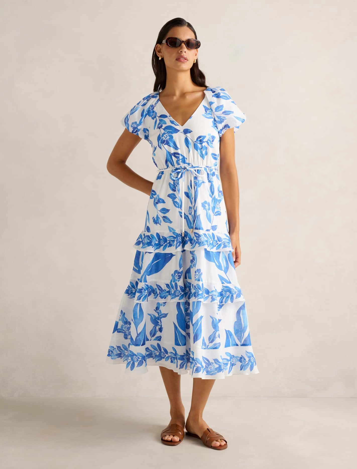 Evening-Wear Soft Pleats Iris Tiered Ruffle Midi Dress