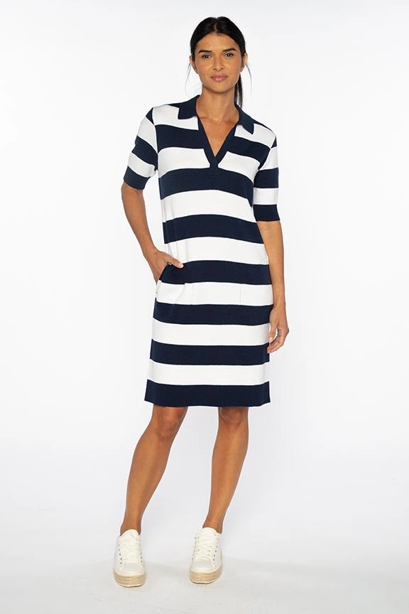 Flowy-Shape Splitneck Polo Dress