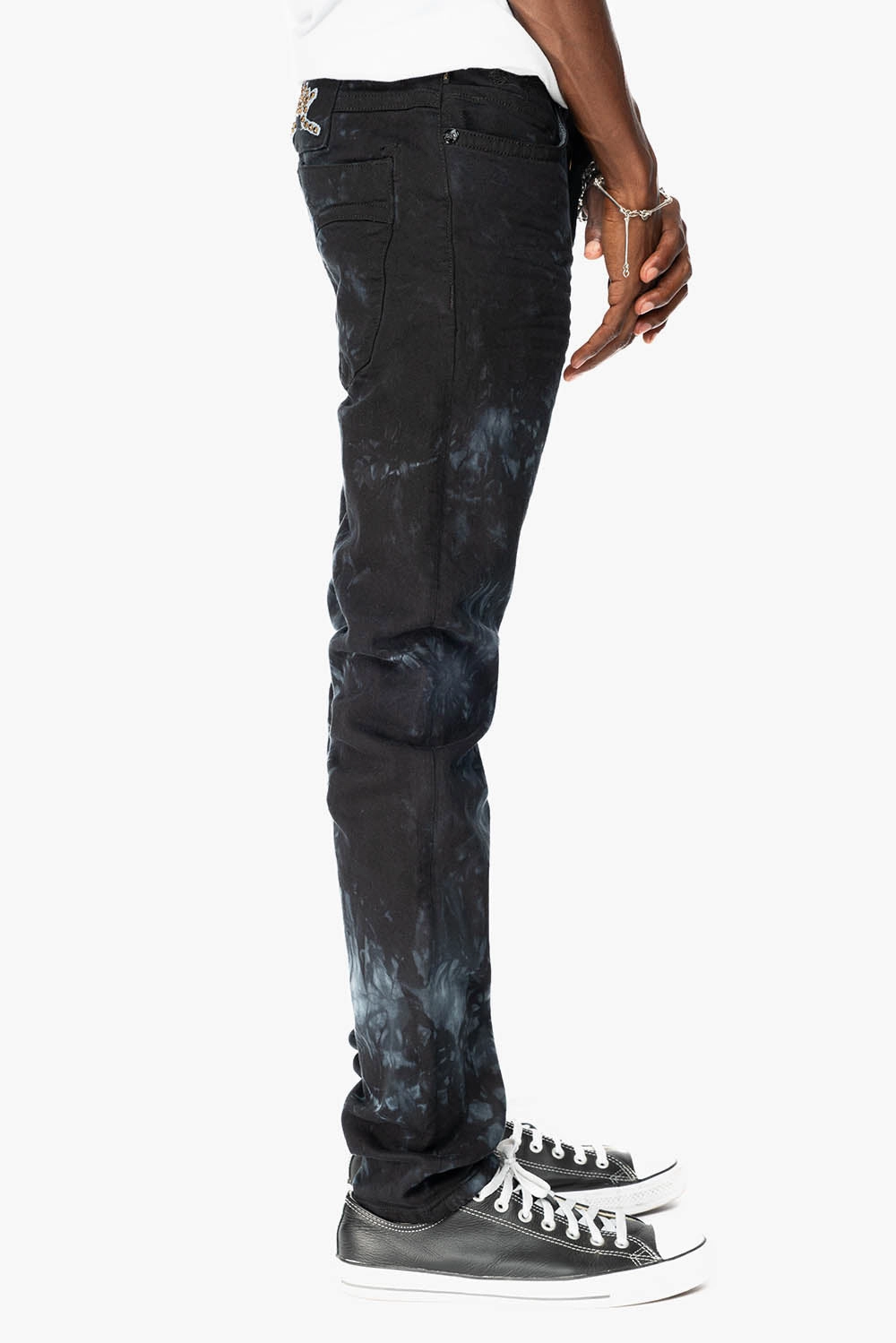 SKINNY MENS JEANS IN ASTRO BLACK WITH CHAIN STICH EMBROIDERY LOGO EMBELLISHED WITH  CRYSTALS Comfy Silhouette Balanced Style