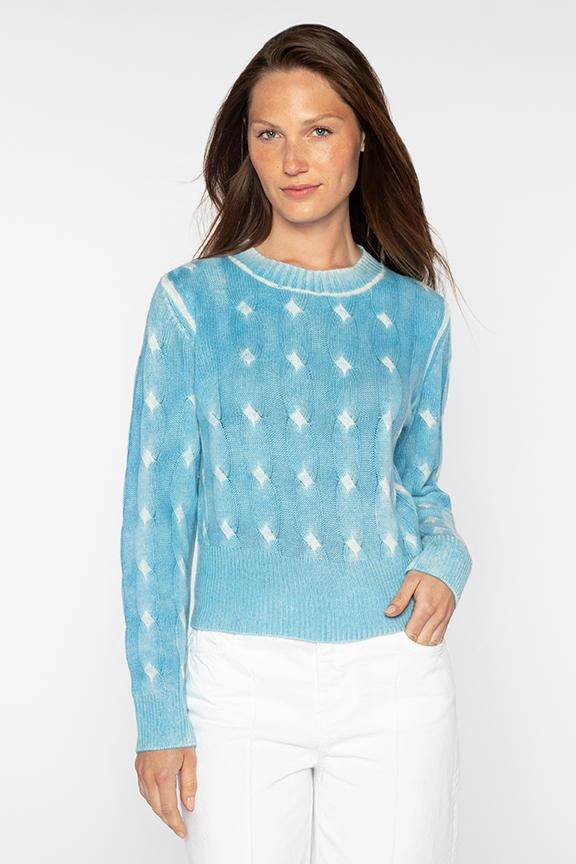 Spray Print Cable Crew Sweater All Season Knitwear