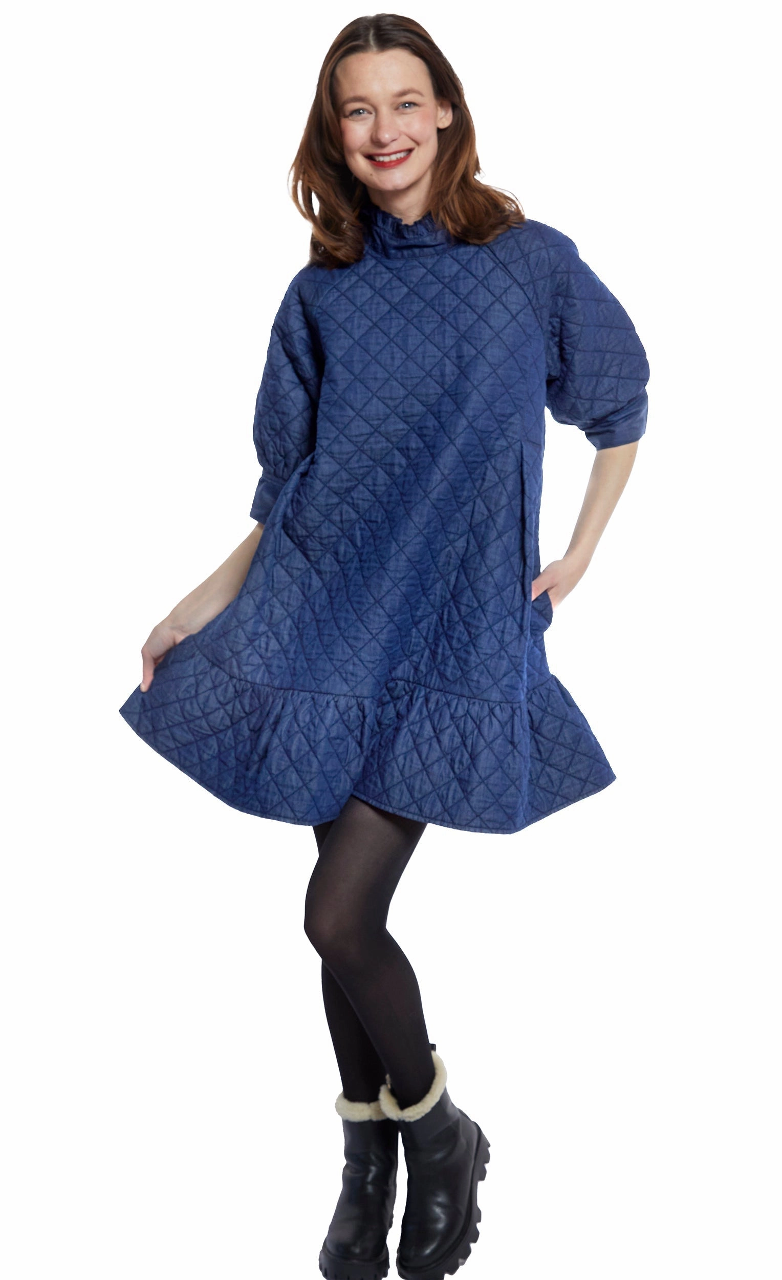 St. Tropez Softly Quilted Denim Dress Cozy and Comfortable Retro Detail