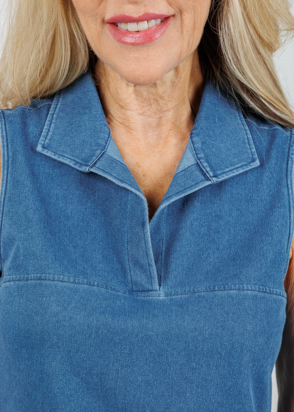 Emma Sleeveless Knit Denim Foundation Layer - Medium Wash Light Option Edgy Fashion