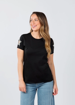 Athletic Look Date night Stars Cut Out Sleeve Tee - Black