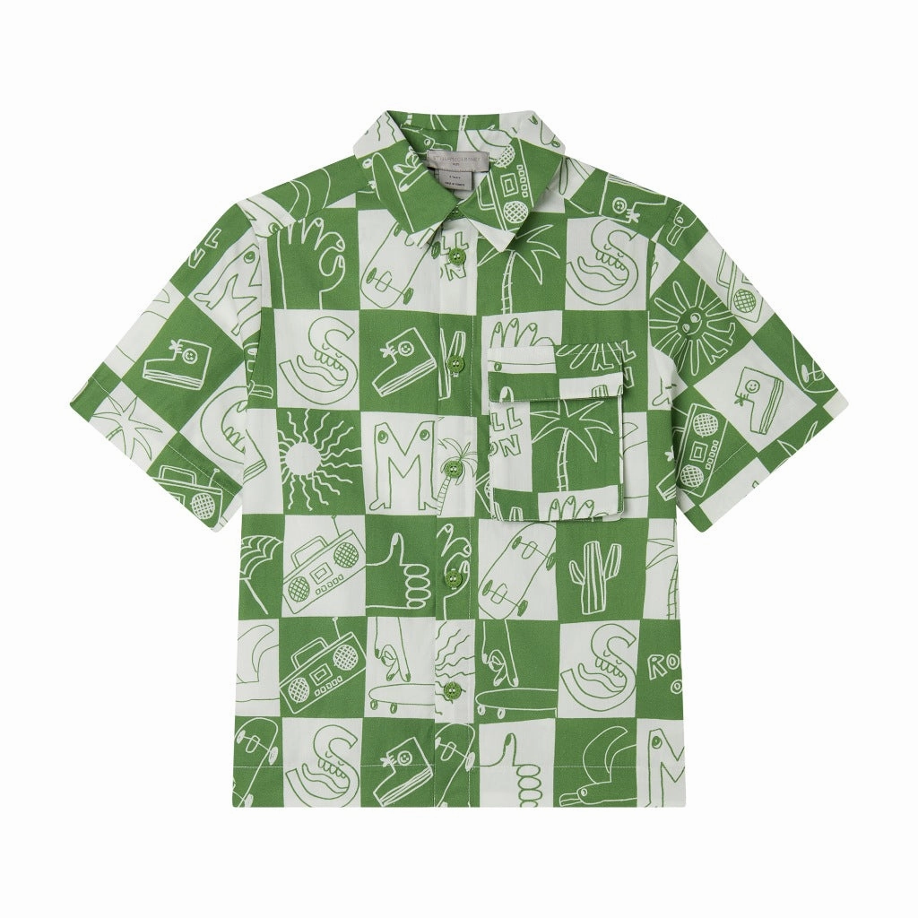 Stella McCartney Kids Checkboard Skater All-Over Print Shirt TwoToneEffect OdorResistant Fabric