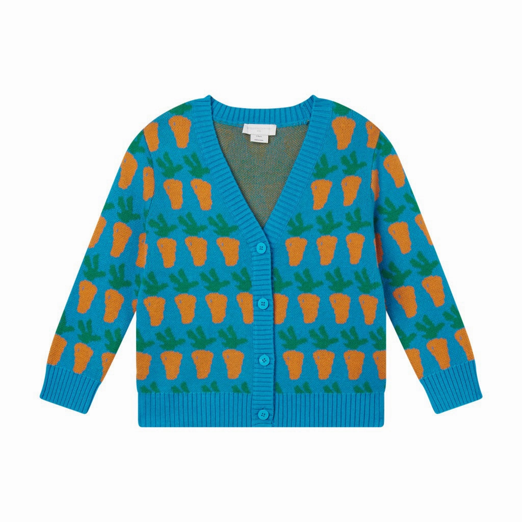 Stella McCartney Kids Farmyard Carrots Knit Cardigan Quick Access Pockets
