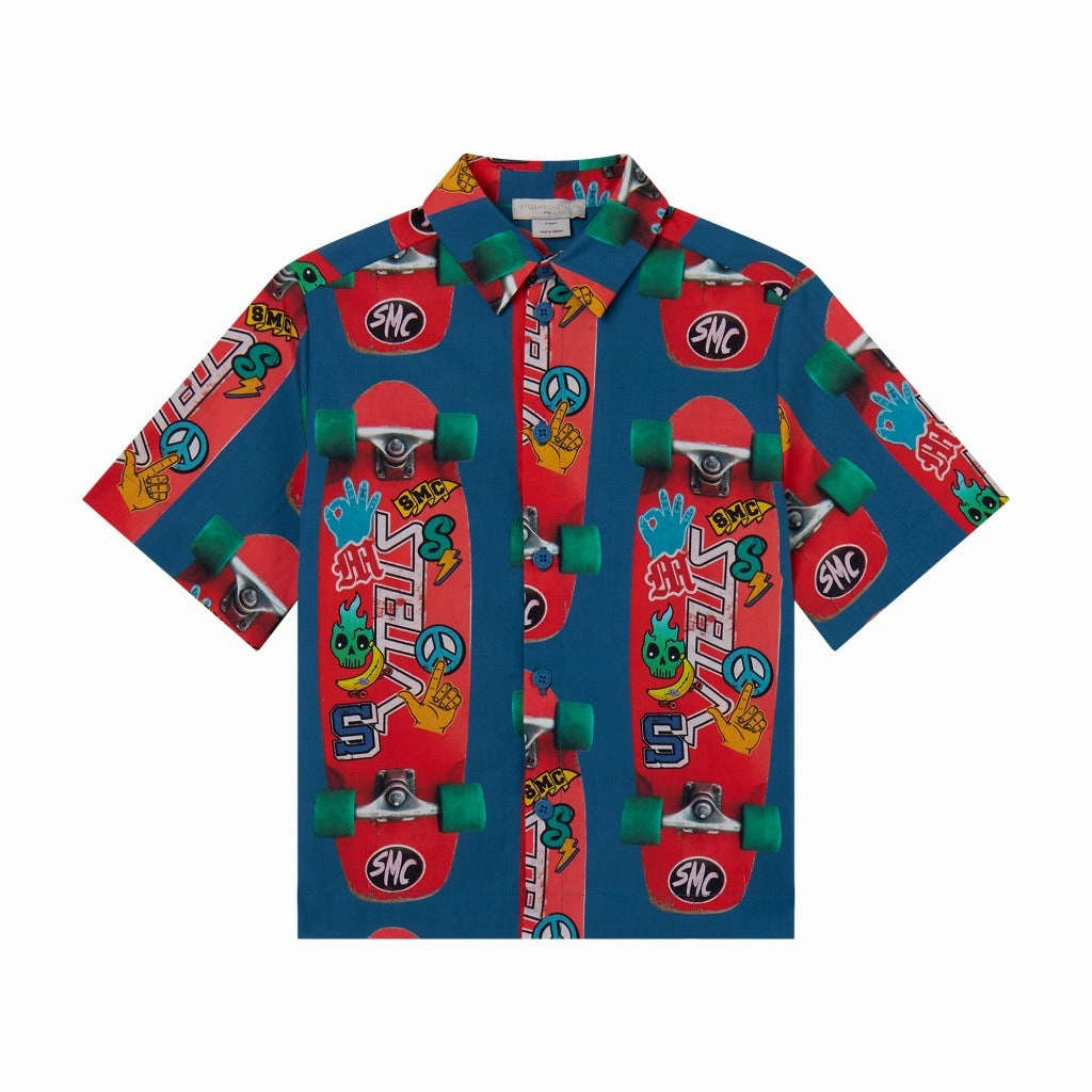 SlimFit EcoCertified Material Stella McCartney Kids Graphic Skateboards All-Over Print Shirt
