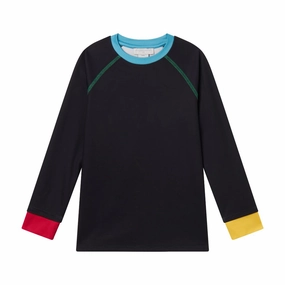 Stella McCartney Kids Snow Black Long-Sleeve T-shirt with Coloured Ribs MoistureWicking