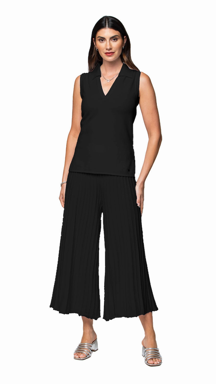 Stella Piquet-Knit Sleeveless Polo Top - Black High-Quality Material Odor Resistant