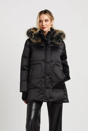 Wrinkle Free Texture Patsy Hooded Down Coat - Black