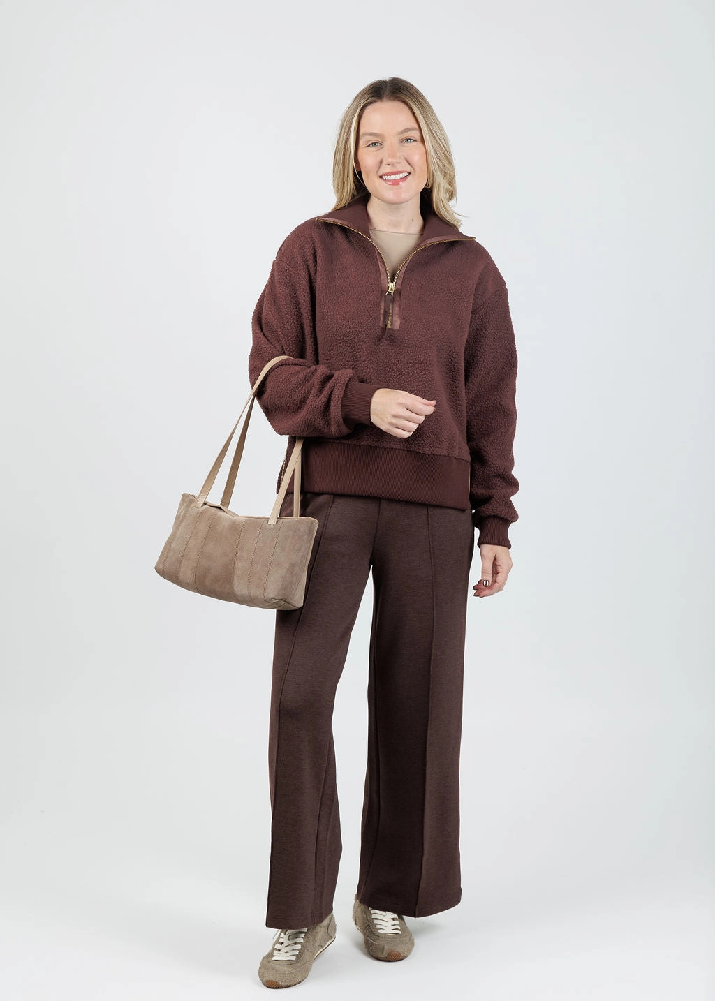 Essential Layer Stretchy Waistband Roselle Half-Zip Fleece Sweater - Deep Mahogany