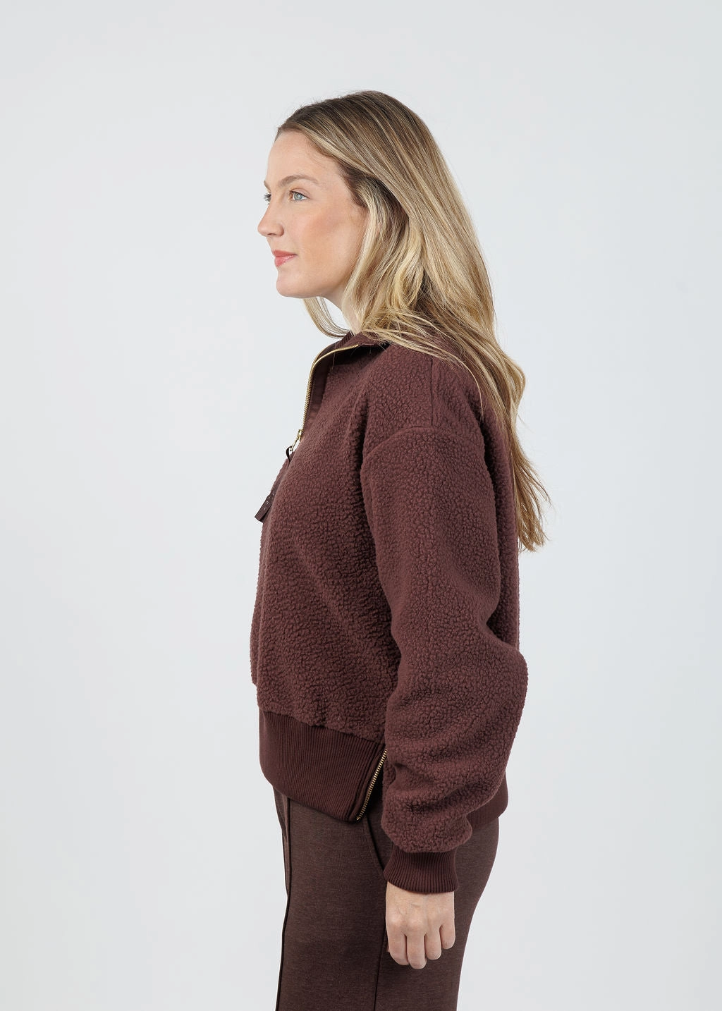 Casual Flex Essential Warmth Roselle Half-Zip Fleece Sweater - Deep Mahogany