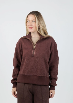 Roselle Half-Zip Fleece Sweater - Deep Mahogany Layered Comfort Wear