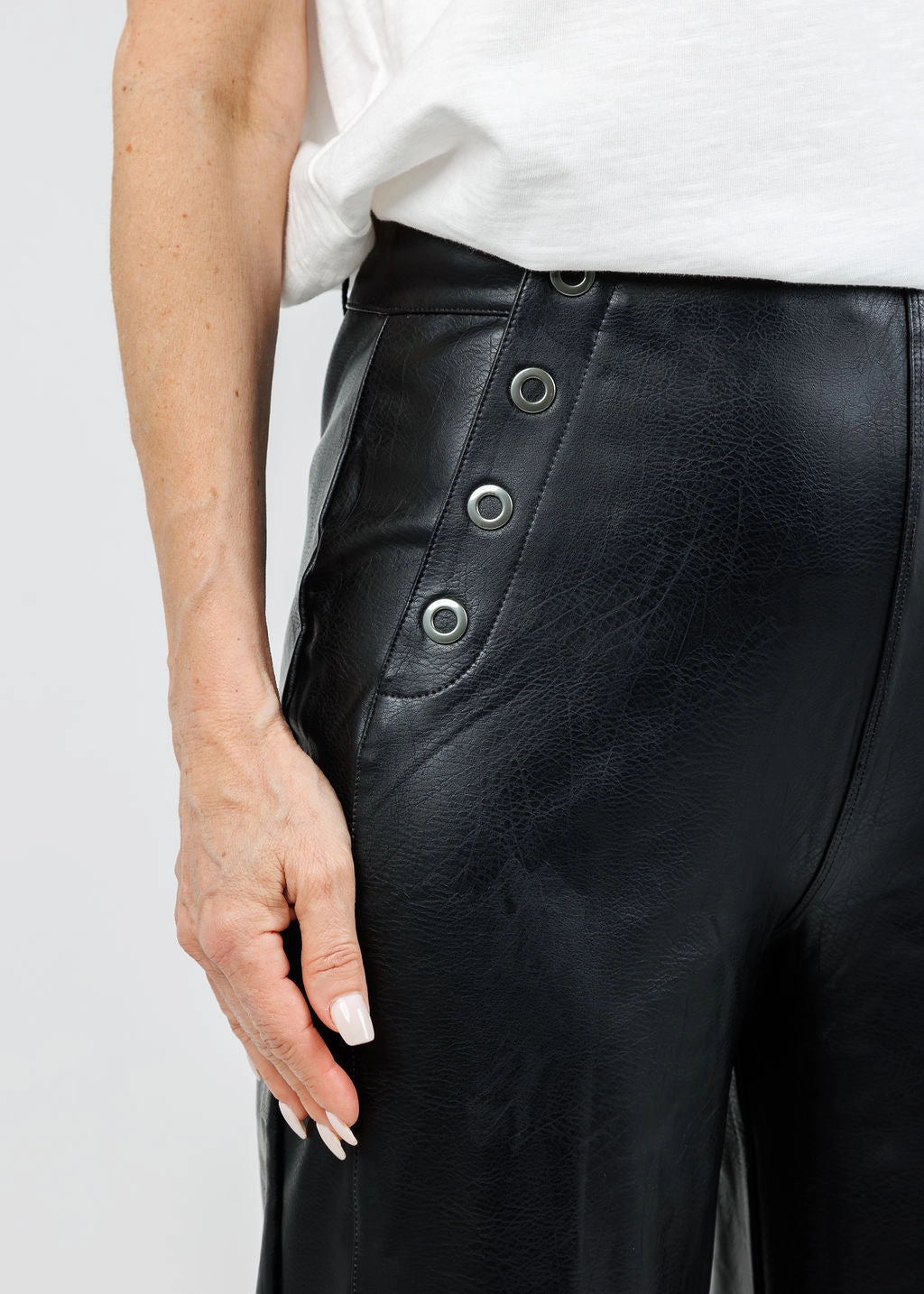 Odalis Hi-Waist Vegan Leather Wide Leg Pants - Black Odor Control Fabric Outdoor Flex