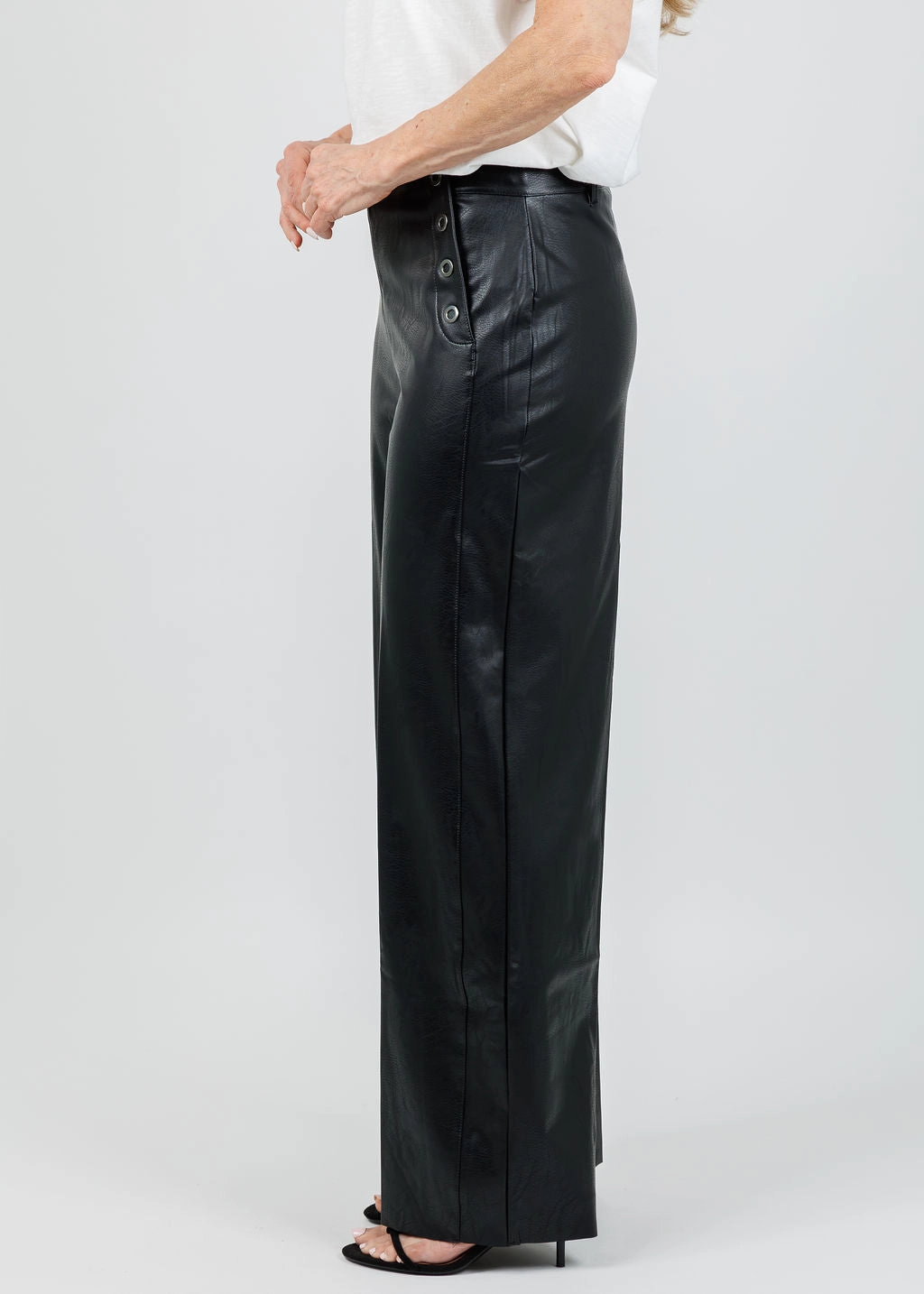 Breathable Wear Fit work mode Odalis Hi-Waist Vegan Leather Wide Leg Pants - Black