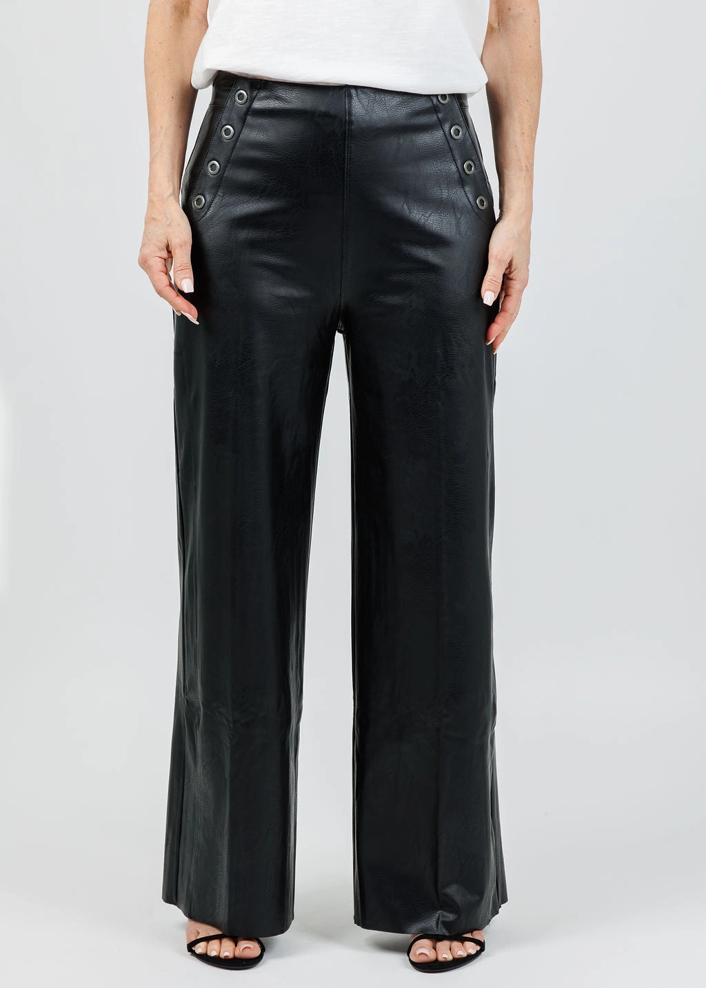 SnagFreeFabric Quick Drying Odalis Hi-Waist Vegan Leather Wide Leg Pants - Black