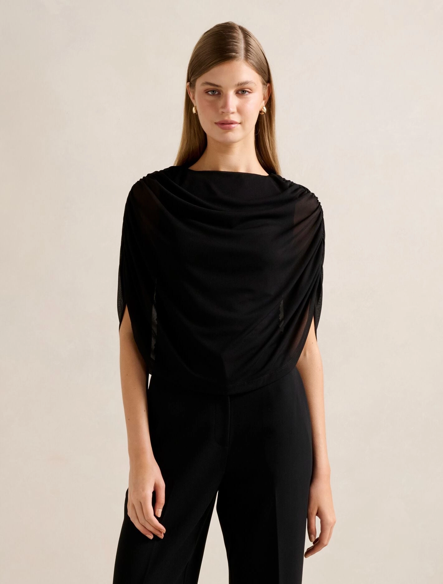 Drew Draped Top AllSeason Wearability Interlock Stitching