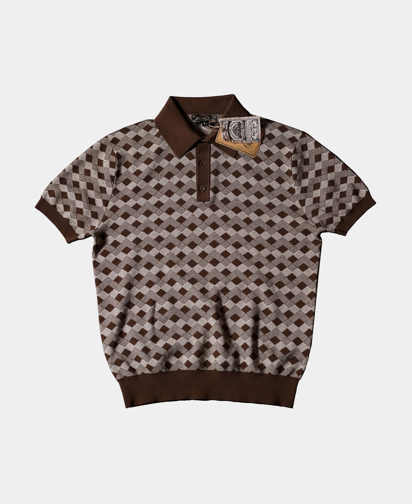 Printed Logo Fashion Must-Have Diamond Pattern Retro Knitted Polo Shirt
