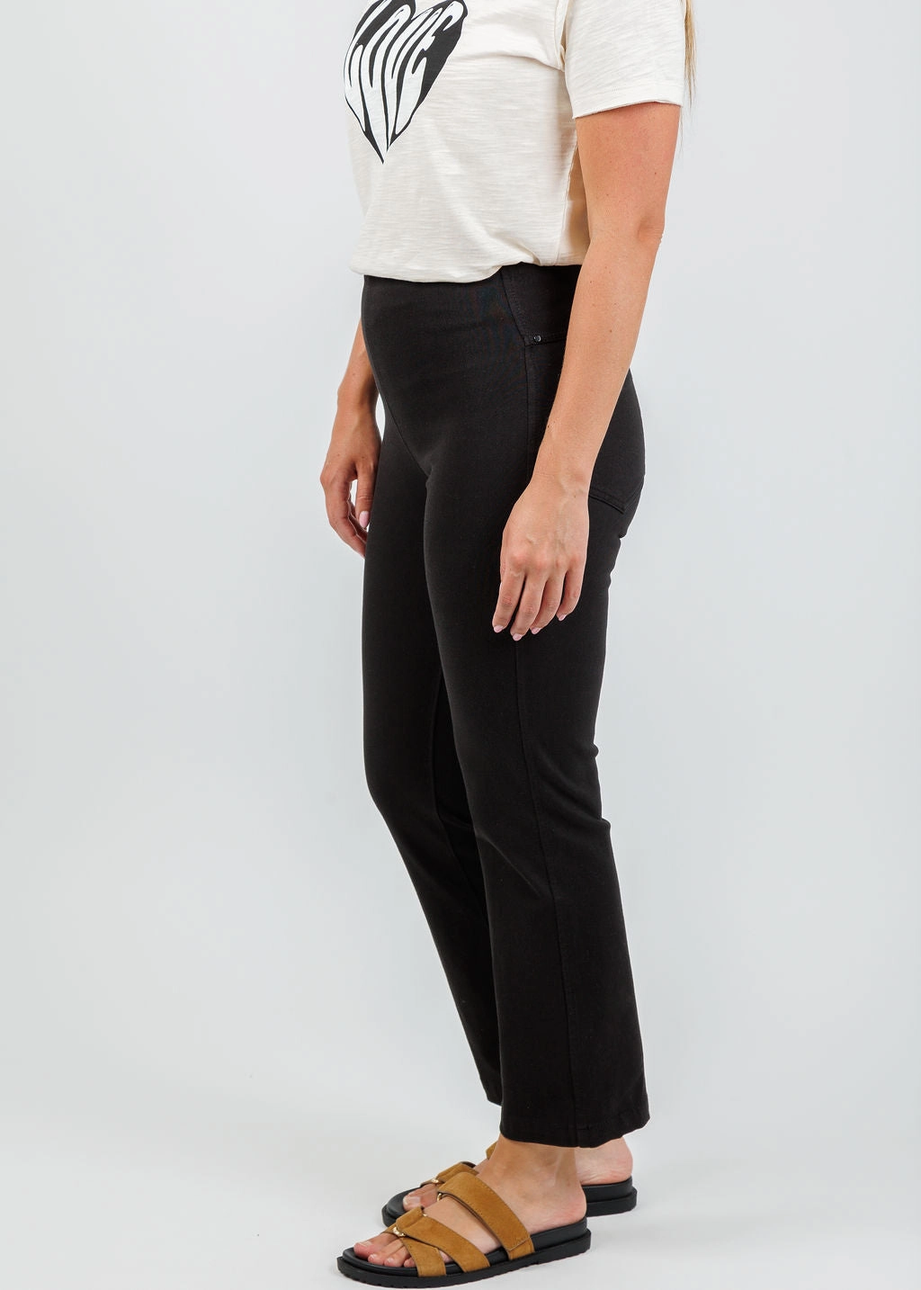 Stylish Waistband Ankle Denim Baby Bootcut Pants - Black