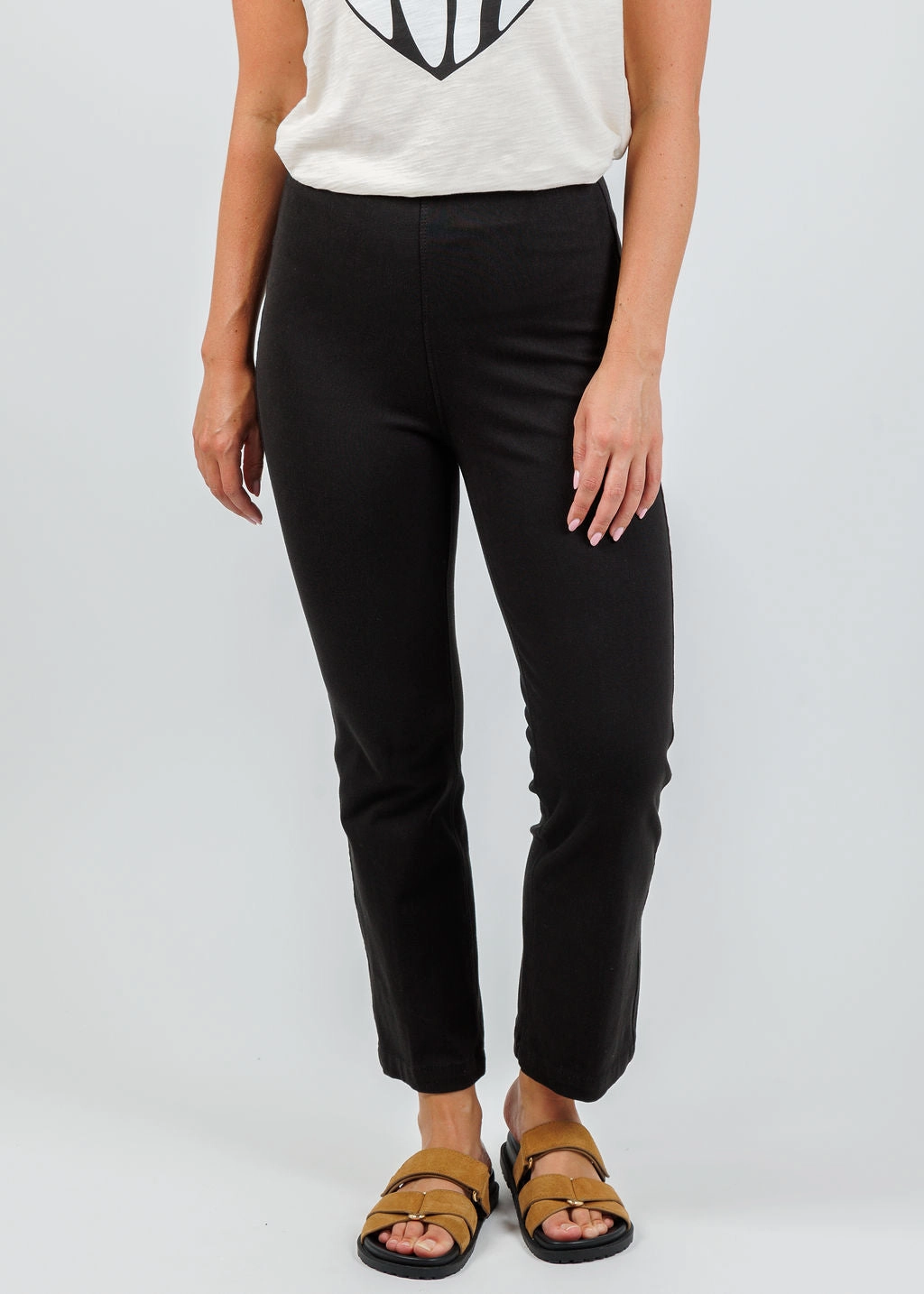 Workout Ready Recyclable Fabric Blend Ankle Denim Baby Bootcut Pants - Black